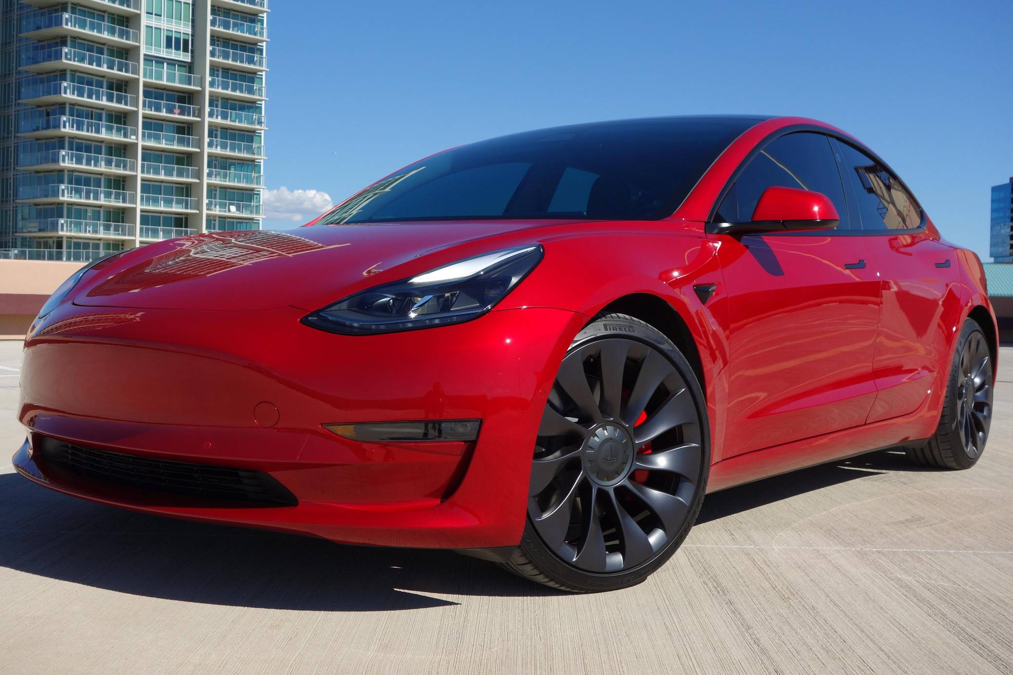 Tesla model 3 red shop performance