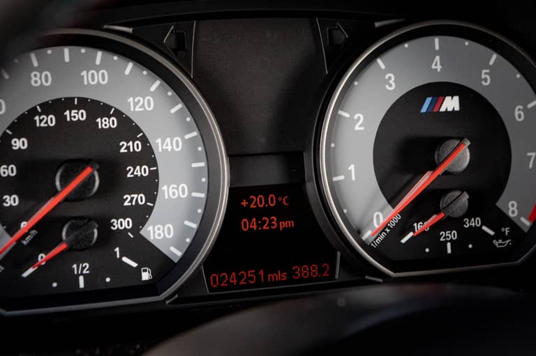 Gauge cluster with mileage showing